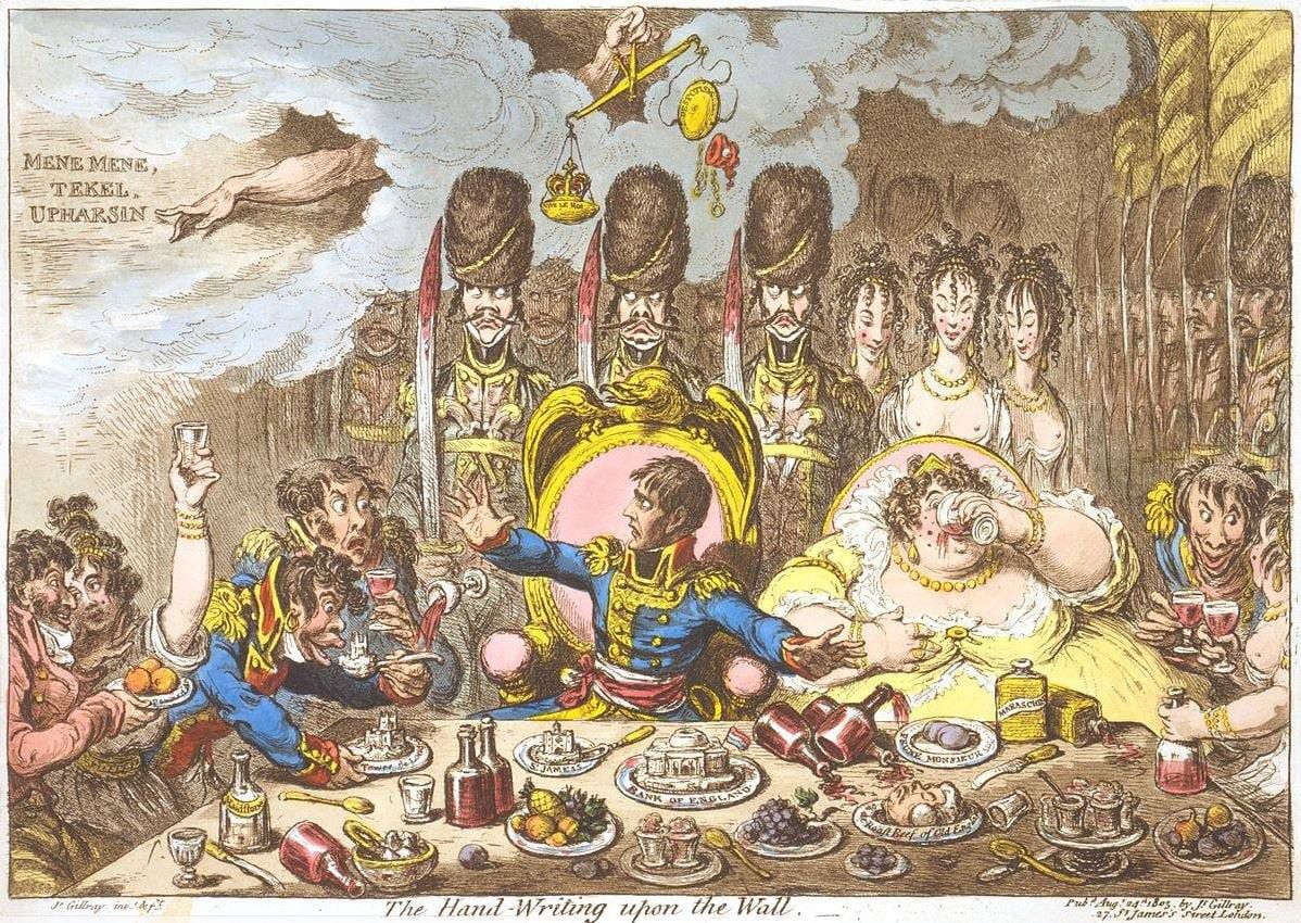 Napoléon à table - caricature britannique 1805